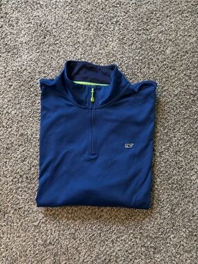 Vineyard Vines Royal Blue Quarter-Zip Pullover with Lime Accent